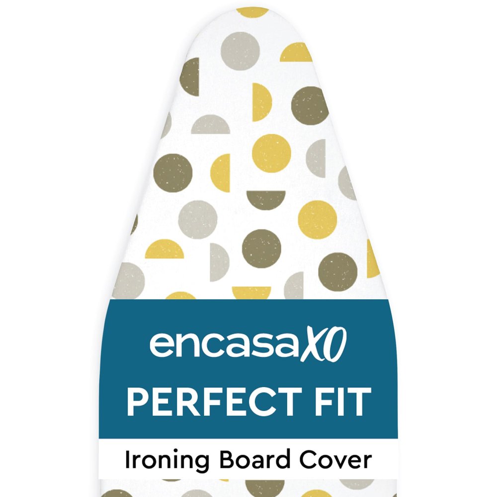 Encasa XO Ironing Board Cover and Pad 54"x15" Standard Size - Thick 3mm Felt Padded Iron Board Cover with Padding, Scorch & Stain Resistant Cotton, Heavy Duty Drawstring, Snug Fit - Yellow Moon