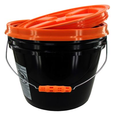 Halloween Supplies, Black Bucket with Orange Over Sized Grip (5 Gallon with Lid)