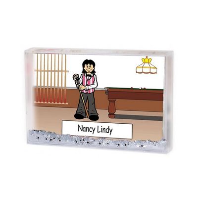 PrintedPerfection.com Personalized Pool Player, Billiards - Female Snow Globe Frame Gift