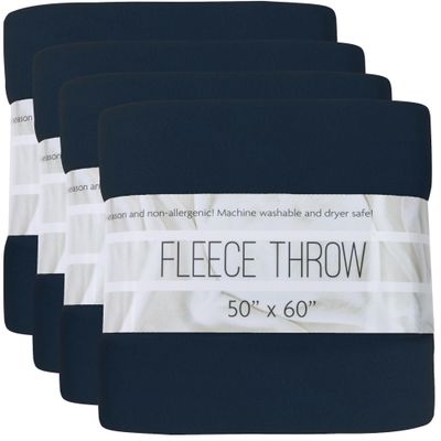 (24 Pack) Bulk Fleece 50x60 Throw Blankets for Wedding Favors, Homeless Women, Men, Homes, Bed, Sofa, Couch, Office, Pet Blankets, Travel | Soft Warm Lightweight Throw Blankets in Bulk (Navy)