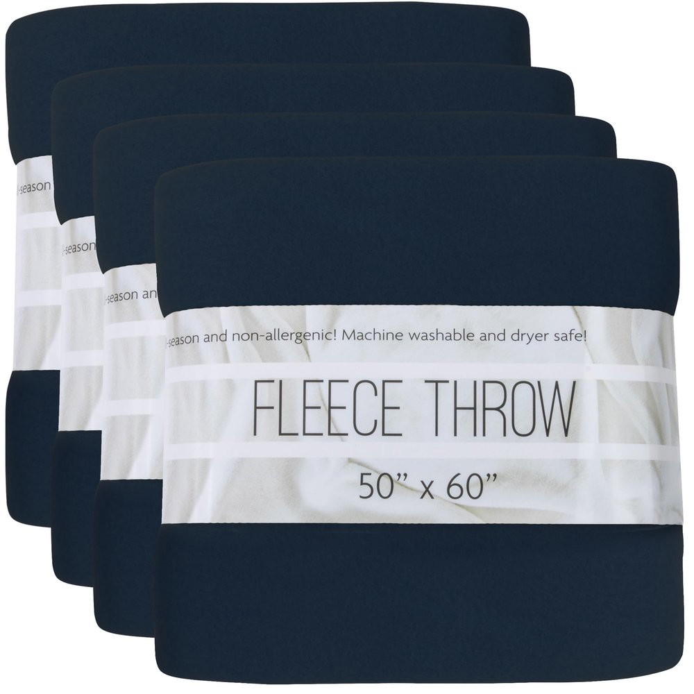 (24 Pack) Bulk Fleece 50x60 Throw Blankets for Wedding Favors, Homeless Women, Men, Homes, Bed, Sofa, Couch, Office, Pet Blankets, Travel | Soft Warm Lightweight Throw Blankets in Bulk (Navy)