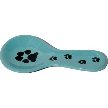 ALWAYS AZUL POTTERY 9.5 Inch Long Spoon Rest in Jaedaware Black Paws Design and Turquoise Glaze - Handmade Pottery Cookware Accessories - Kitchen Countertop Holder for Giant Spatula, Ladle & More