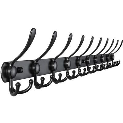 Dseap Coat Rack Wall Mount - 38 Long 10-Tri-Hooks Heavy Duty Coat Hanger Rail Wall Hooks for Hanging Coats Hats Clothing Clothes Purse Mudroom Entryway, Black