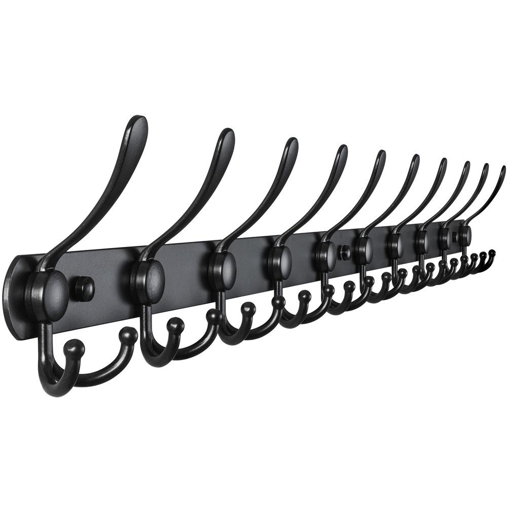 Dseap Coat Rack Wall Mount - 38 Long 10-Tri-Hooks Heavy Duty Coat Hanger Rail Wall Hooks for Hanging Coats Hats Clothing Clothes Purse Mudroom Entryway, Black