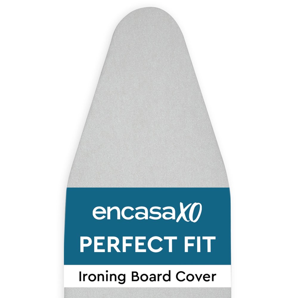 Encasa XO Ironing Board Cover and Pad 54"x15" - Thick 2mm Foam Padding, Drawstring Tightening & Lock, Heat Reflective, Scorch & Stain Resistant, Standard Large Ironing Board - Silver Premium