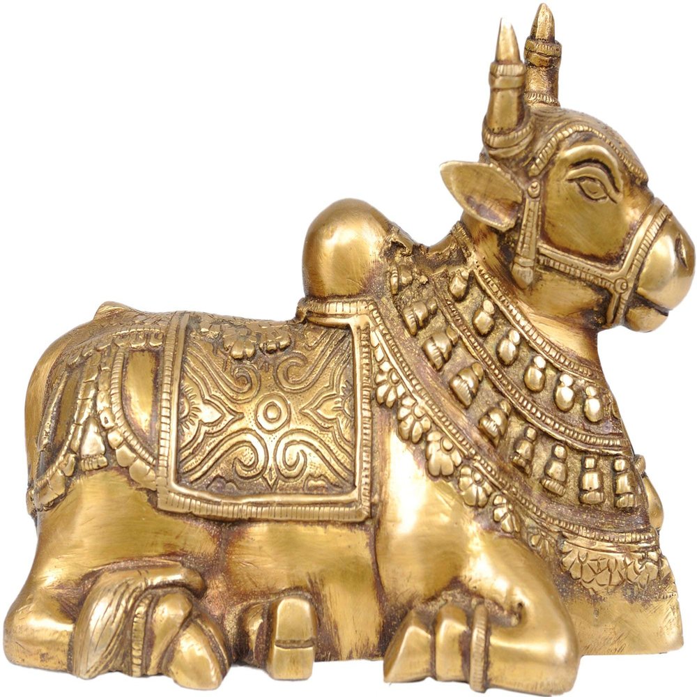 Exotic India Nandi - The Vehicle of Lord Shiva - Brass Statue - Color Natural Brass Color