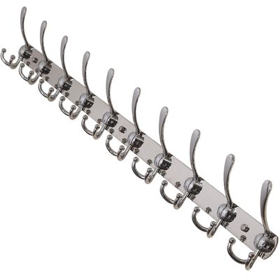 Dseap Coat Rack Wall Mount - 38 Long 10-Tri-Hooks Heavy Duty Coat Hanger Rail Wall Hooks for Hanging Coats Hats Clothing Clothes Purse Mudroom Entryway, Chromed