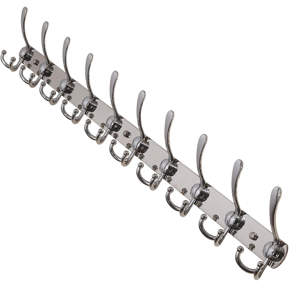 Dseap Coat Rack Wall Mount - 38 Long 10-Tri-Hooks Heavy Duty Coat Hanger Rail Wall Hooks for Hanging Coats Hats Clothing Clothes Purse Mudroom Entryway, Chromed