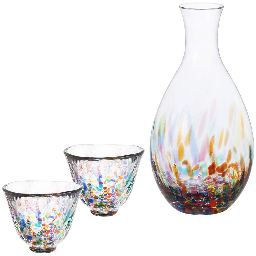 ADERIA Tsugaru Vidro Sake Carafe set 12.2 fl oz (365 ml), Glass/Approx. Cup : 2.87 fl oz (85 ml) Carafe : 12.34 fl oz (365ml), Made in Japan (Rainbow)