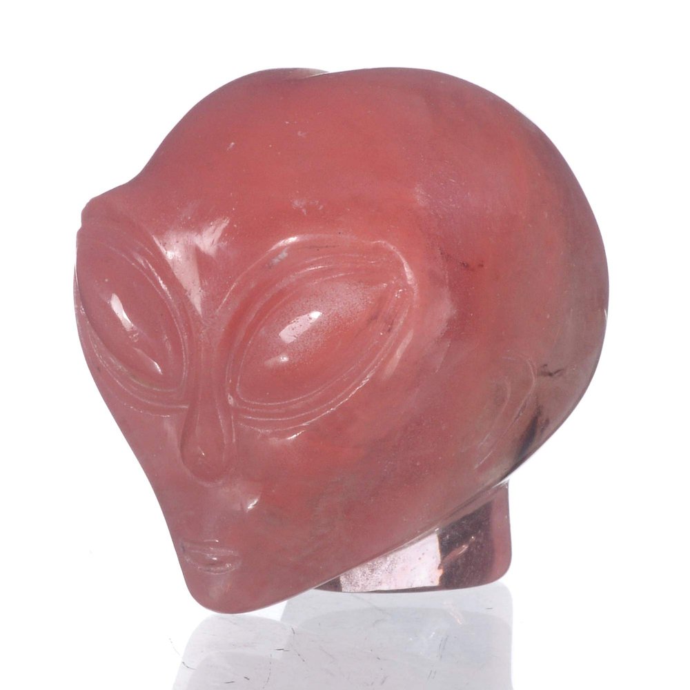 Mineralbiz 1.4" - 1.5" Man-made Red Smelted Quartz Alien Head Skull, Star Being Ornaments, Extra-Terrestrial, Home Decor