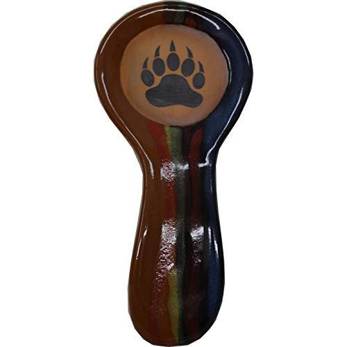 ALWAYS AZUL POTTERY 9.5 Inch Long Spoon Rest in Bear Paw Design and Azulscape Glaze - Handmade Pottery Cookware Accessories - Kitchen Countertop Holder for Giant Spatula, Ladle & More