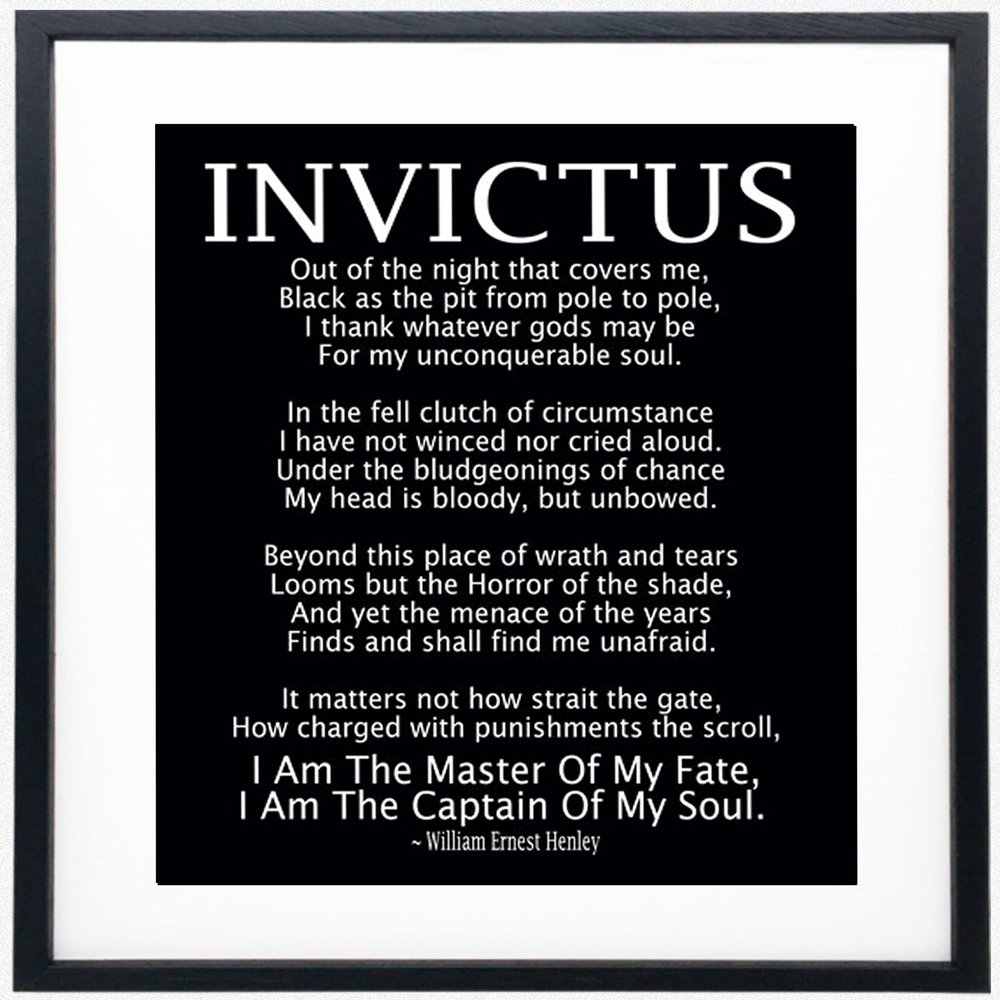 Invictus Poem Framed Art Print by William Ernest Henley / Invictus Inspirational Poem Quotes Home Decor, Motivational Gift Poster / Bedroom Poster / Home Office Positive Wall Art Framed Posters (8 x