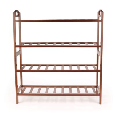 BambooMN 4-Tier Bamboo Wood Shoe Rack, for Entryway or Doorway - Brown Finish - 2 Racks