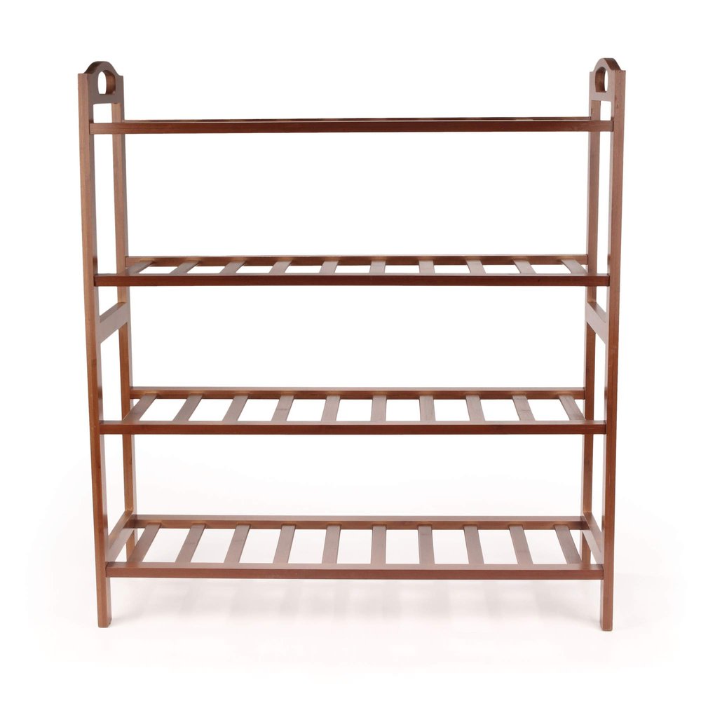 BambooMN 4-Tier Bamboo Wood Shoe Rack, for Entryway or Doorway - Brown Finish - 2 Racks