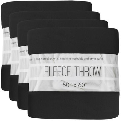 (24 Pack) Bulk Fleece 50x60 Throw Blankets for Wedding Favors, Homeless Women, Men, Homes, Bed, Sofa, Couch, Office, Pet Blankets, Travel | Soft Warm Lightweight Throw Blankets in Bulk (Black)