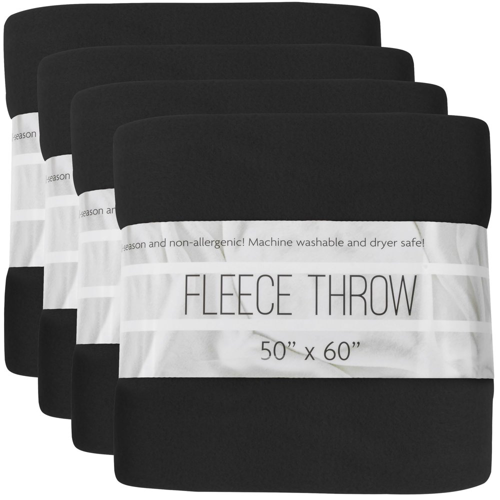 (24 Pack) Bulk Fleece 50x60 Throw Blankets for Wedding Favors, Homeless Women, Men, Homes, Bed, Sofa, Couch, Office, Pet Blankets, Travel | Soft Warm Lightweight Throw Blankets in Bulk (Black)