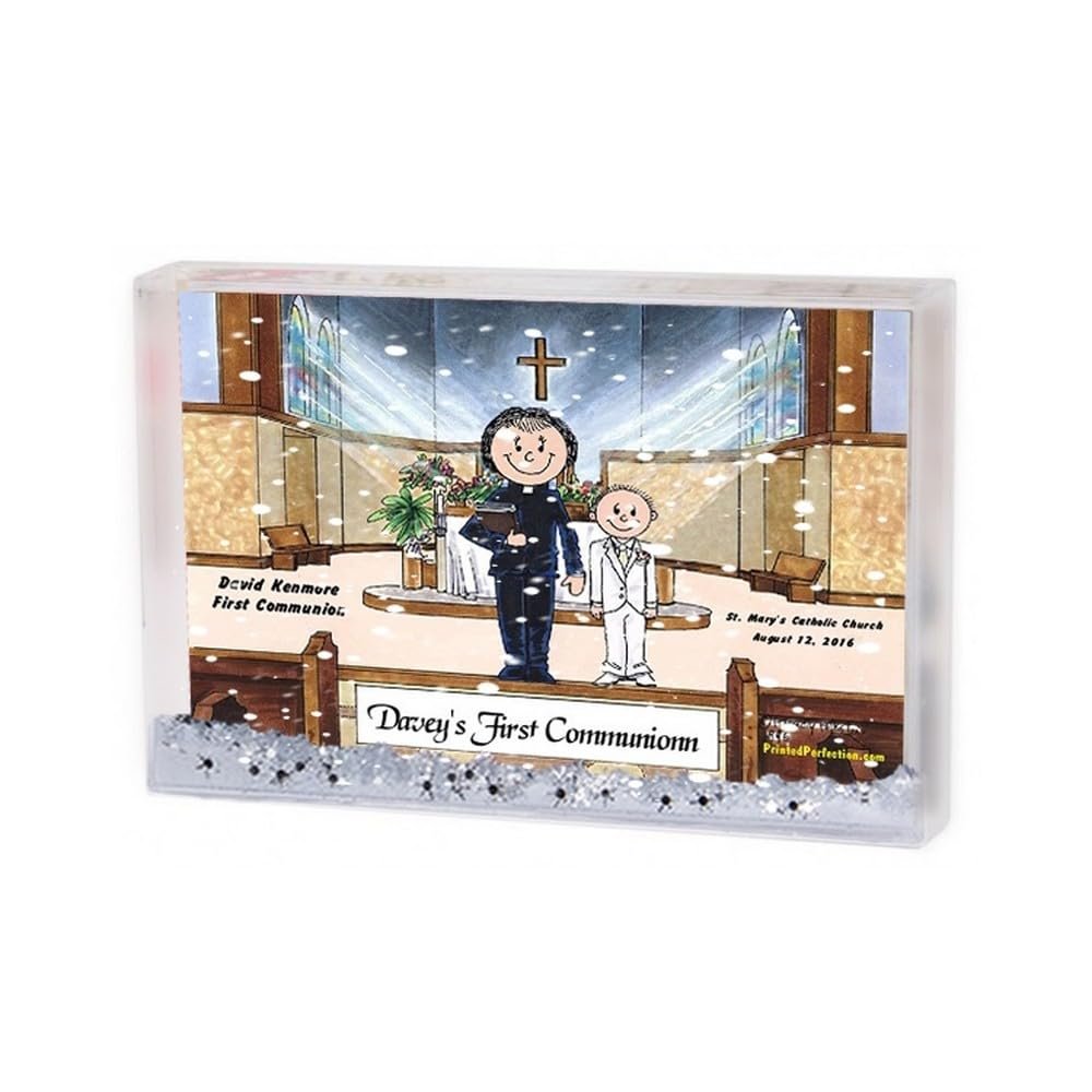 PrintedPerfection.com Personalized Communion, Boy - Female Priest Snow Globe Frame Gift