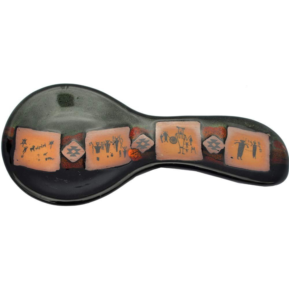 ALWAYS AZUL POTTERY 9.5 Inch Long Spoon Rest in La Fonda Design and Moonscape Glaze - Handmade Pottery Cookware Accessories - Kitchen Countertop Holder for Giant Spatula, Ladle & More