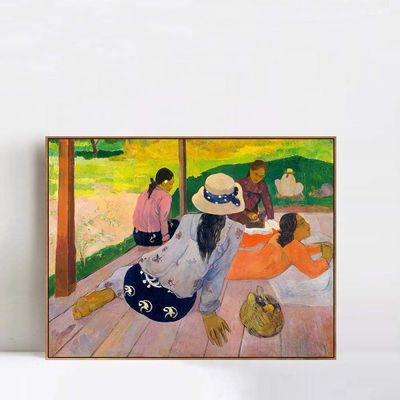 INVIN ART Framed Canvas Giclee Print Art The Siesta by Paul Gauguin Wall Art Living Room Home Office Decorations(Wood Color Slim Frame,20"x24")