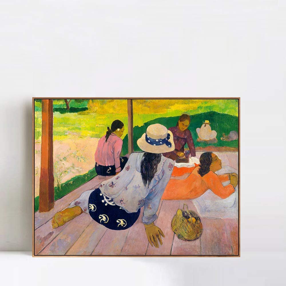 INVIN ART Framed Canvas Giclee Print Art The Siesta by Paul Gauguin Wall Art Living Room Home Office Decorations(Wood Color Slim Frame,20"x24")