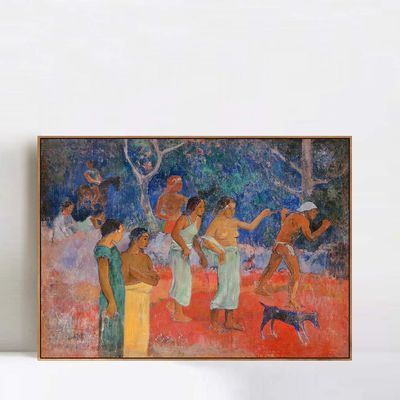 INVIN ART Framed Canvas Giclee Print Art Scene from Tahitian Life by Paul Gauguin Wall Art Living Room Home Office Decorations(Wood Color Slim Frame,20"x28")