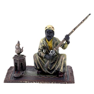 Kunst & Ambiente - Vienna Bronze Arab Figurine - Arabian Warrior on Carpet - Bergmann - Carpet Bronze - Orient Sculpture for Sale - Stamped - Hand-Painted Statue