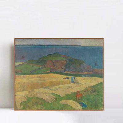 INVIN ART Framed Canvas Giclee Print Art Harvest - Le Pouldu by Paul Gauguin Wall Art Living Room Home Office Decorations(Wood Color Slim Frame,20"x24")