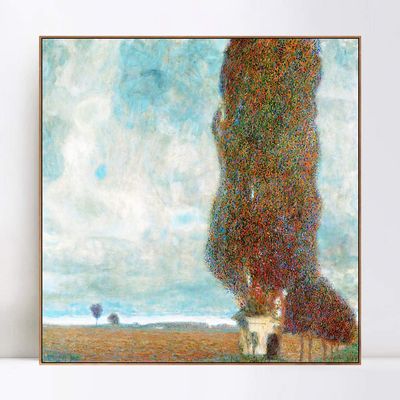 INVIN ART Framed Canvas Giclee Print Art Series#76 by Gustav Klimt Wall Art Living Room Home Office Decorations(Wood Color Slim Frame,24"x24")