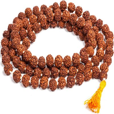 Om Pooja Shop 6 mm - 5 Mukhi Natural Rudraksha Mala for Mantra Jaap