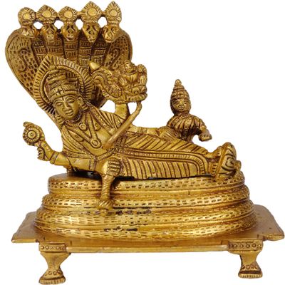 Exotic India Sheshasayi Vishnu - Brass Statue - Color Natural Brass Color