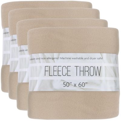 (24 Pack) Bulk Fleece 50x60 Throw Blankets for Wedding Favors, Homeless Women, Men, Homes, Bed, Sofa, Couch, Office, Pet Blankets, Travel | Soft Warm Lightweight Throw Blankets in Bulk (Khaki)