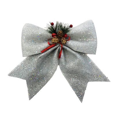 allgala Christmas Decorative Bows for Wreath Garland Treetopper Christmas Tree (14" Jumbo Silver 2-PK)-XBW93017