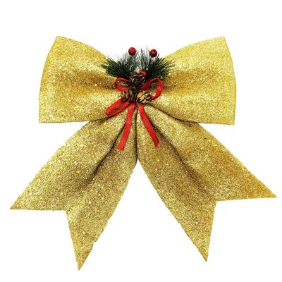 allgala Christmas Decorative Bows for Wreath Garland Treetopper Christmas Tree (14" Jumbo Gold 2-PK)-XBW93016