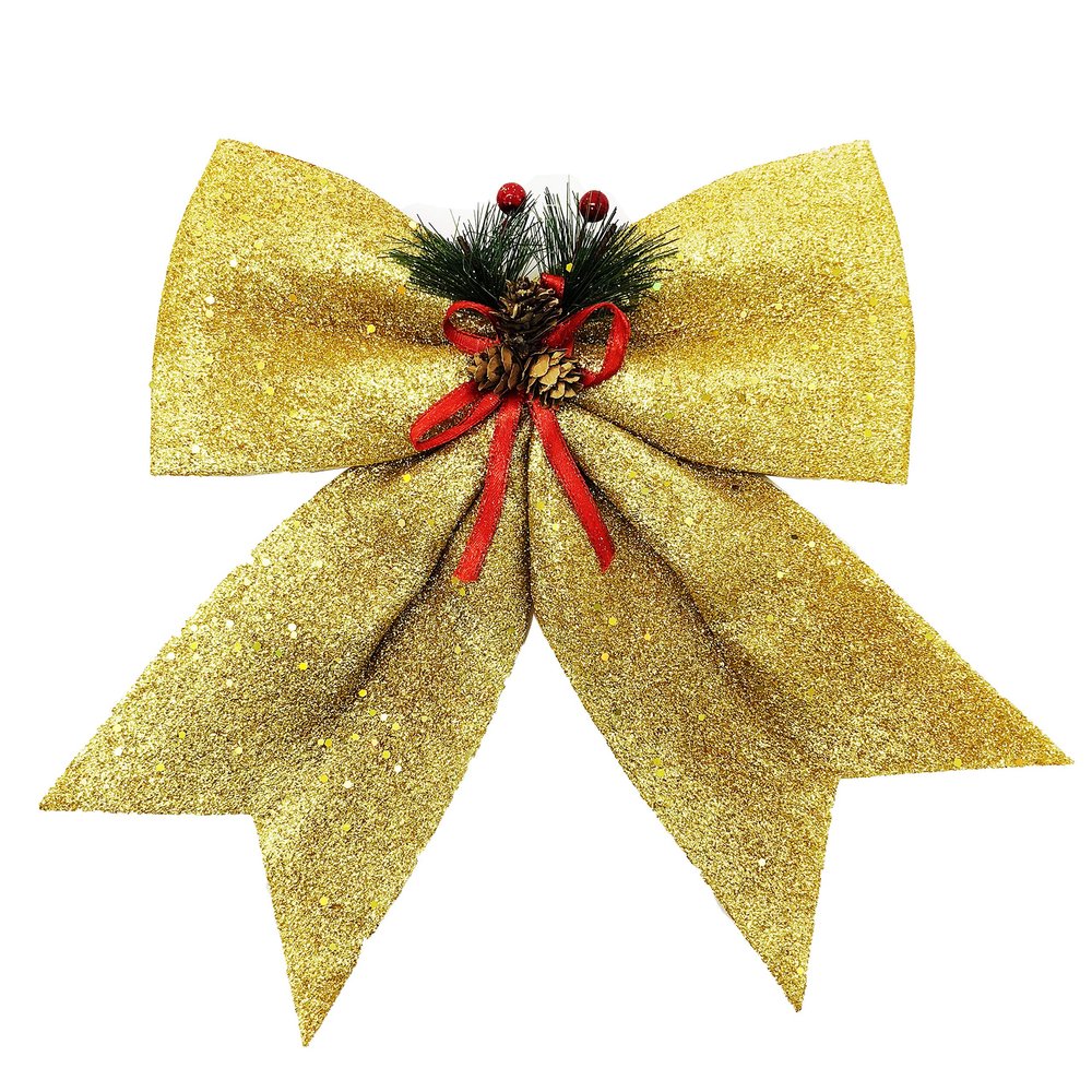 allgala Christmas Decorative Bows for Wreath Garland Treetopper Christmas Tree (14" Jumbo Gold 2-PK)-XBW93016