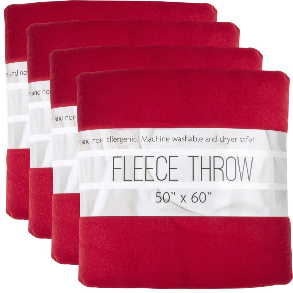 (24 Pack) Bulk Fleece 50x60 Throw Blankets for Wedding Favors, Homeless Women, Men, Homes, Bed, Sofa, Couch, Office, Pet Blankets, Travel | Soft Warm Lightweight Throw Blankets in Bulk (Red)
