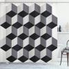 Lunarable Optical Illusion Shower Curtain, 3D Style Geometric Mosaic Architecture Industrial Theme, Cloth Fabric Bathroom Decor Set with Hooks, 69" W x 84" L, Pale Grey Black and Grey view 1