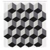 Lunarable Optical Illusion Shower Curtain, 3D Style Geometric Mosaic Architecture Industrial Theme, Cloth Fabric Bathroom Decor Set with Hooks, 69" W x 84" L, Pale Grey Black and Grey view 2