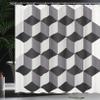 Lunarable Optical Illusion Shower Curtain, 3D Style Geometric Mosaic Architecture Industrial Theme, Cloth Fabric Bathroom Decor Set with Hooks, 69" W x 84" L, Pale Grey Black and Grey view 3