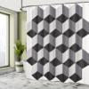 Lunarable Optical Illusion Shower Curtain, 3D Style Geometric Mosaic Architecture Industrial Theme, Cloth Fabric Bathroom Decor Set with Hooks, 69" W x 84" L, Pale Grey Black and Grey view 4