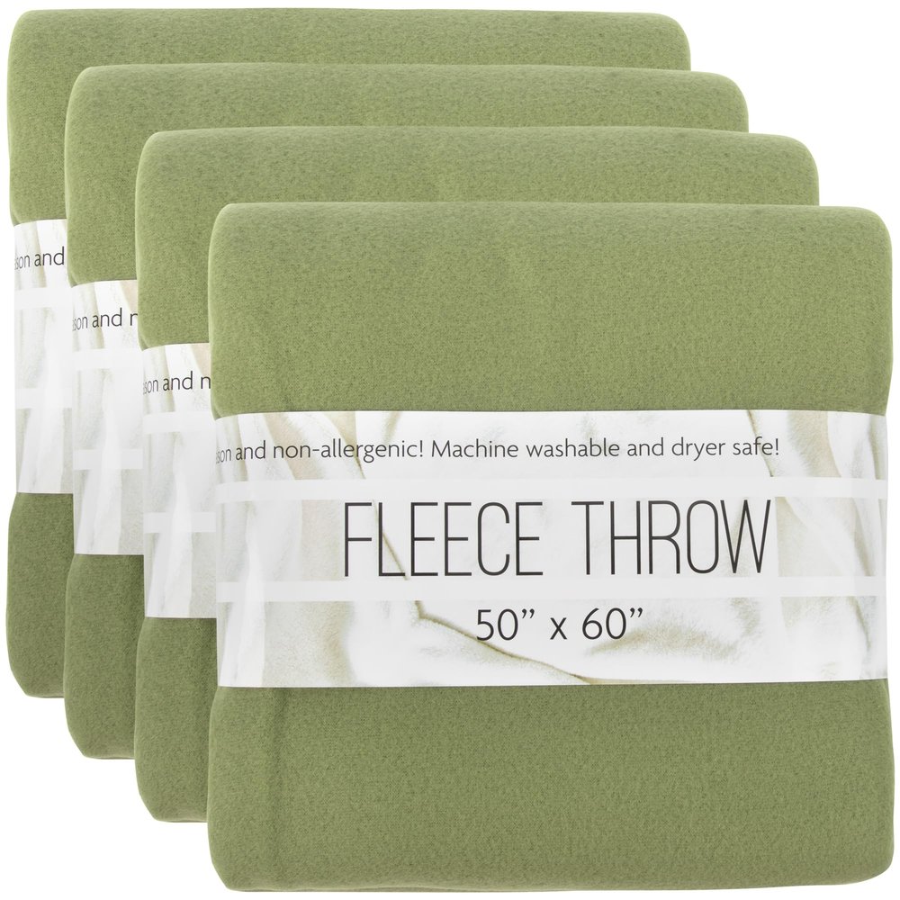 (24 Pack) Bulk Fleece 50x60 Throw Blankets for Wedding Favors, Homeless Women, Men, Homes, Bed, Sofa, Couch, Office, Pet Blankets, Travel | Soft Warm Lightweight Throw Blankets in Bulk (Green)