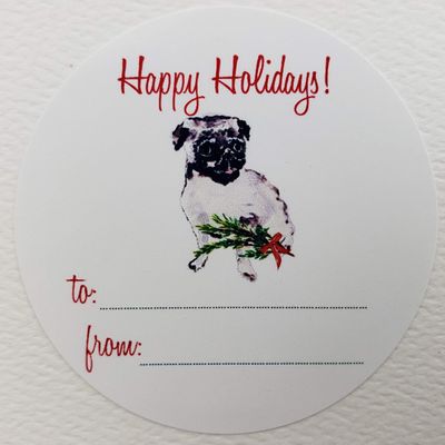 PUG GIFT LABELS - 2" ROUND CIRCLE - 18 / PKG