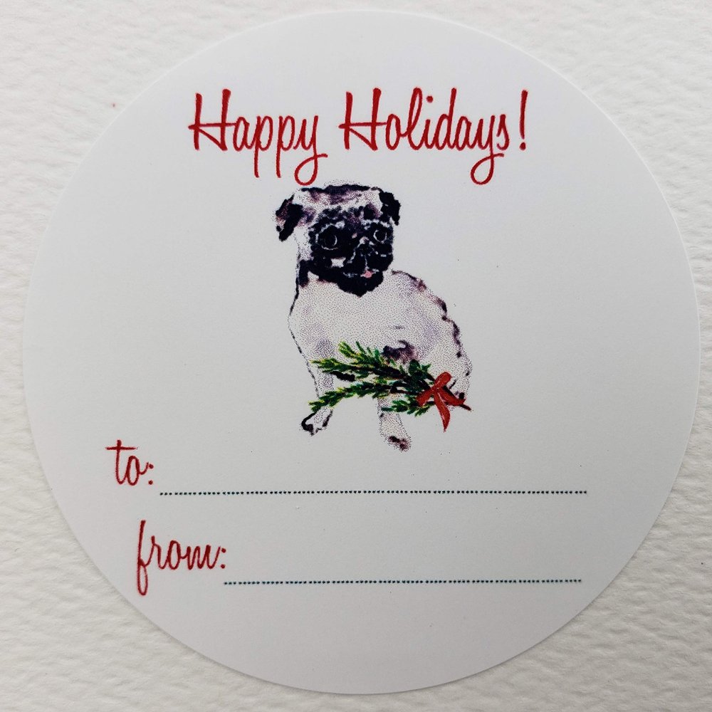 PUG GIFT LABELS - 2" ROUND CIRCLE - 18 / PKG