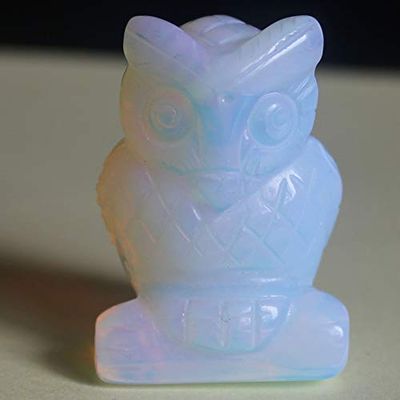 1.5'' Hand Carved Mixed gemstome Crystal owl Animal Figurine Animal Carving (White opalite)