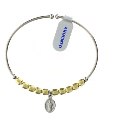 Holyart Rosary Bracelet in Golden 925 Sterling Silver with Hexagonal Beads 5 mm and Saint Benedict Cross