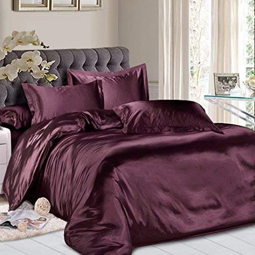Reliable Bedding Silk Satin Sheets Set | Silk Satin Sheets Set Full | Full Sheets Set Wine | Silk Fitted Sheet 26 Inch Deep Pocket | 4 Pc Sheet Set | Silk Flat Sheet & Pillowcases Set.