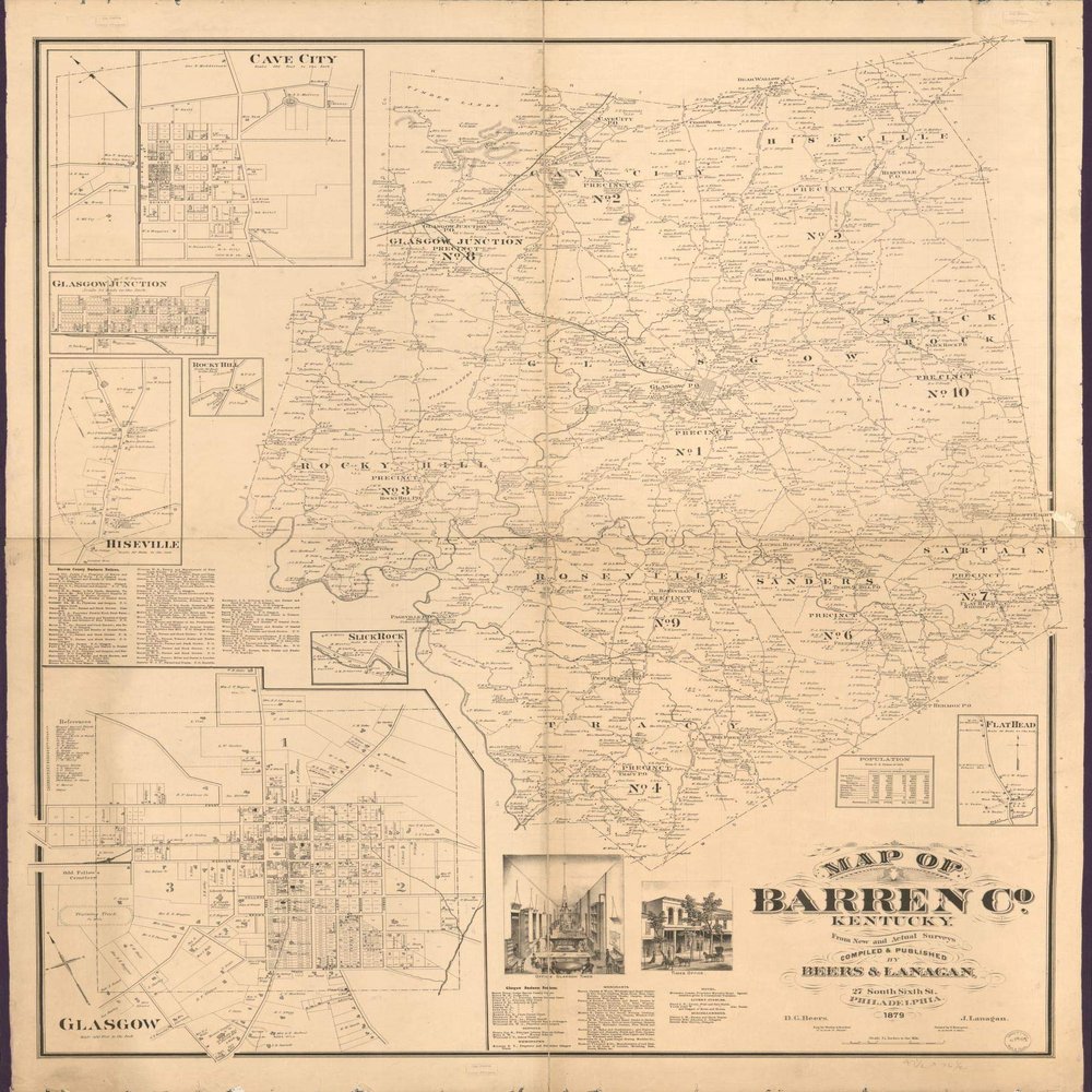 18" x 24" 1879 Map of Barren County Kentucky