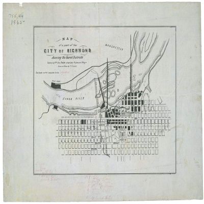 14" x 24" 1865 Map of A Part of The City of Richmond Showing The Burnt Districts