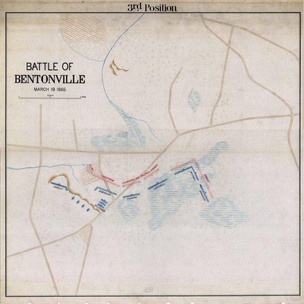 14" x 24" 1865 Map of The Battle of Bentonville March 19th 3rd Position