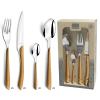Amefa Natural Wood Handle Silverware Set - 24-Piece, Brown & Casual - Faux Wood Handle Flatware Service for 6 in Polished 18/0 Stainless Steel - Dishwasher Safe & Rust Resistant view 1