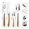 Amefa Natural Wood Handle Silverware Set - 24-Piece, Brown & Casual - Faux Wood Handle Flatware Service for 6 in Polished 18/0 Stainless Steel - Dishwasher Safe & Rust Resistant view 2